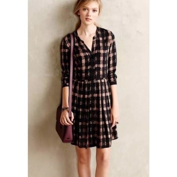Anthropologie 11.1. TYLHO Black Checkered Button Up Dress Small - Picture 1 of 6